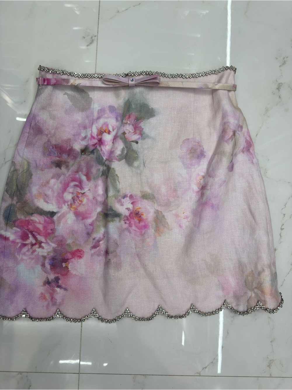 Zimmermann Pink Floral Scalloped-Trim Mini Skirt